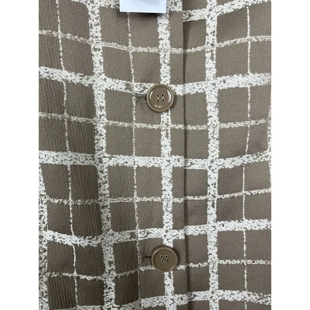 Dennis Basso Women's Plaid Button Front Topper Pockets Cream Tan Size‎ 8 NWT